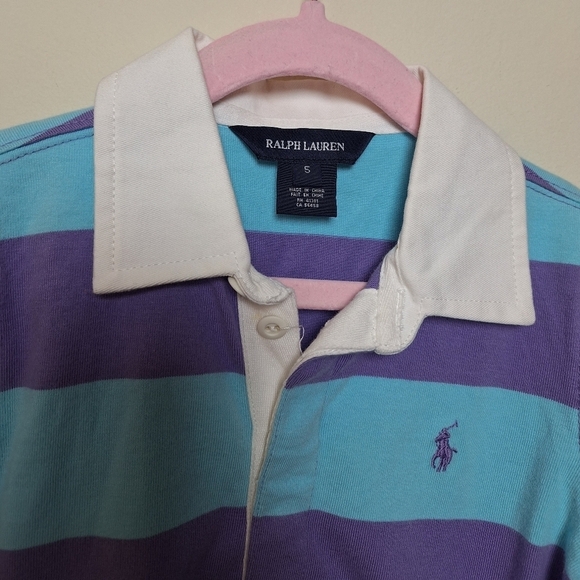 Ralph Lauren Girls' Blue & Purple Stripe Puff Sleeve Rugby Polo Shirt Small New - Picture 5 of 9